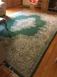 #38 Green and Cream floral rug needs cleaning, 13x10 free