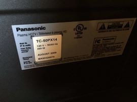 #39 Panasonic HDTV plasm 120V 50/60 Htz 50" $75.00