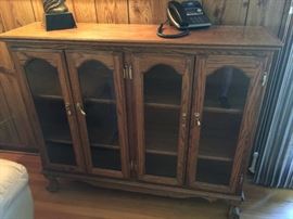 #42 wood w glass doors display cabinet 50x13.5x43 $175.00