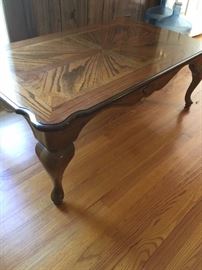 #43 wood coffee table with shell detail 45x27x16.5 $75.00