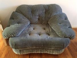 #47 blue velvet chair 60" across $75.00