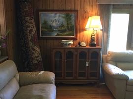 #42 cabinet wood w glass doors display cabinet 50x13.5x43 $175.00