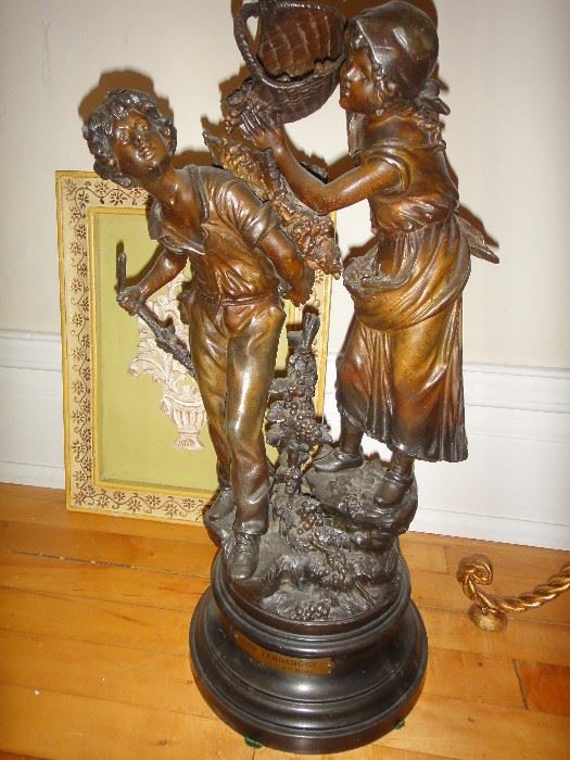 L & F Moreau Bronze Coated Sculpture, "Les Vendanges"