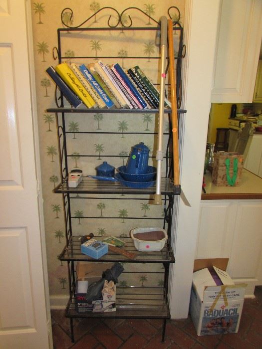 Wrought iron shelf unit, cooknbooks