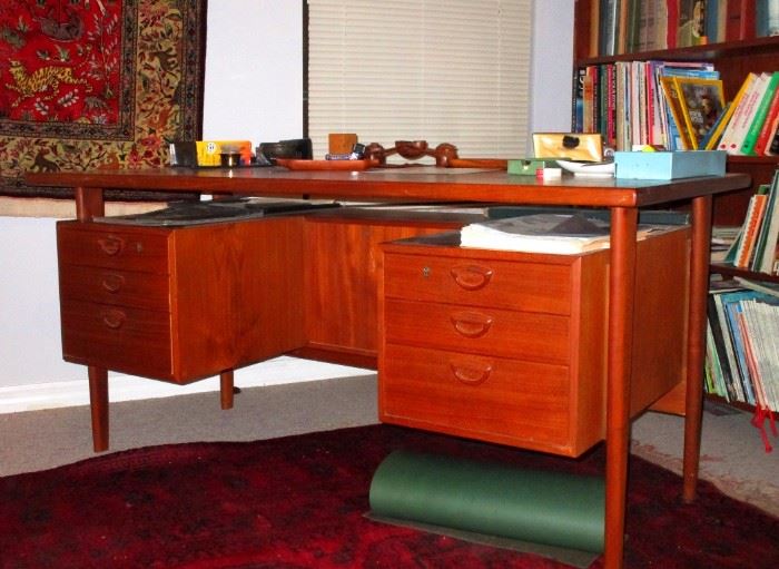 Danish Modern Mid-Century  Executive Teak Desk by Gunni Omann and sold by Illum Bolighaus
