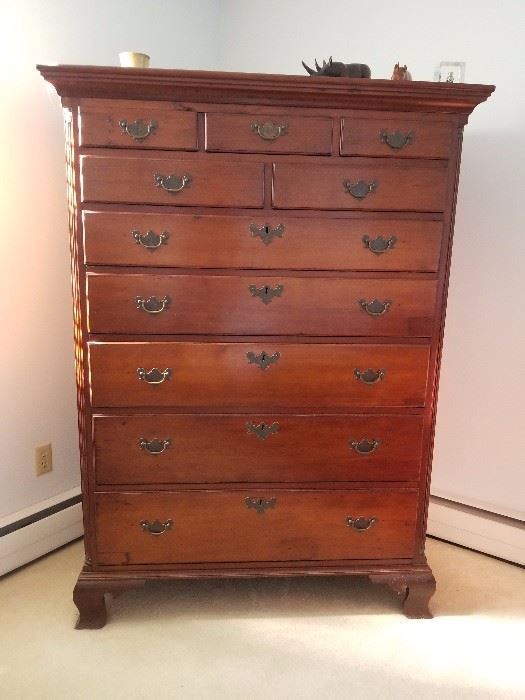 Chippendale mahogany tall chest of drawers , circa 1780; ogee bracket feet