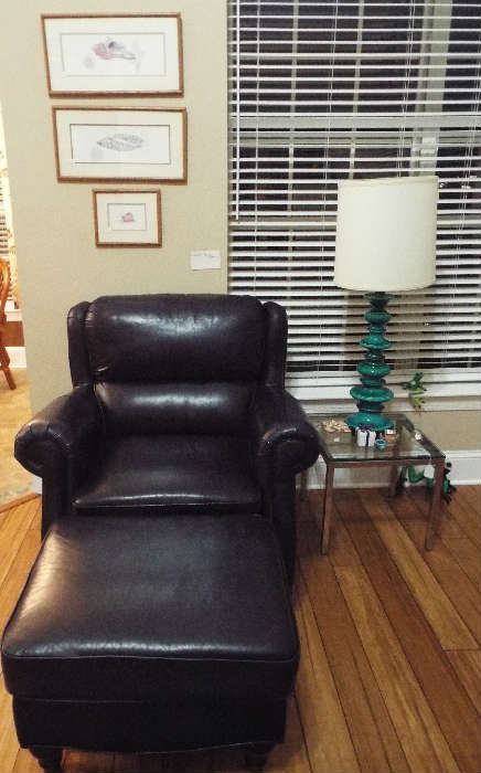 :Leather chair & ottoman