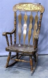  Large Vintage Solid Wood Rocking Chair, Painted Design, 28"W x 48"h