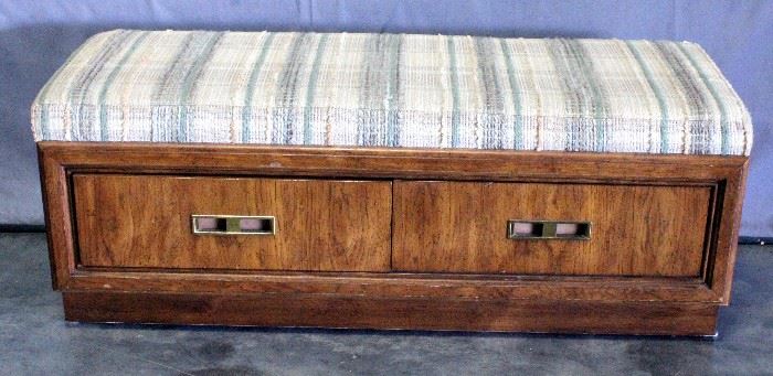 Padded Fabric Top Storage Bench with Two Drawers, 48"W x 18"H x 18"D