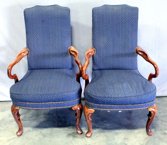 Sam Moore Furniture Armchairs with Nailhead Trim, Queen Anne Style Legs, and Unique Arm Design, Qty 2, 26"W x 42.5"H