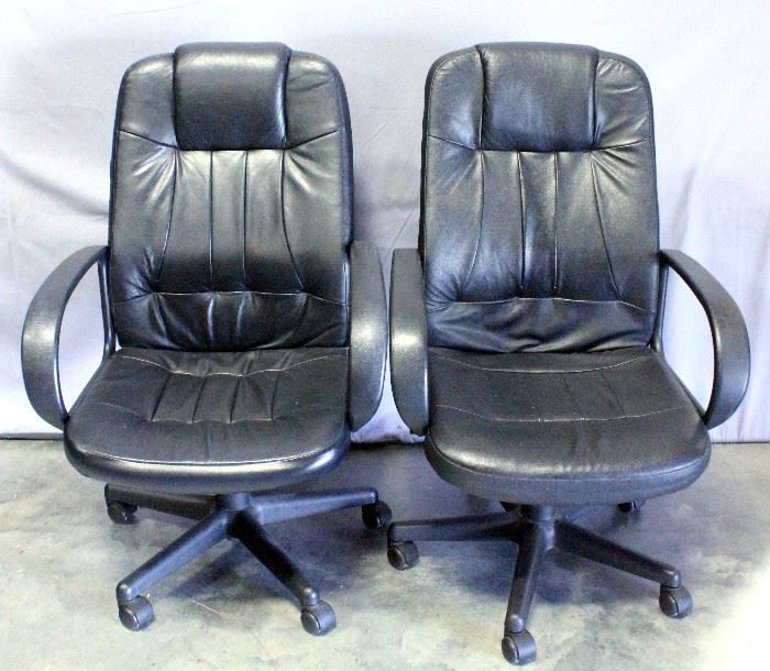 Pair of Leather Style Rolling Office Chairs with Adjustable Seat Height, Qty 2