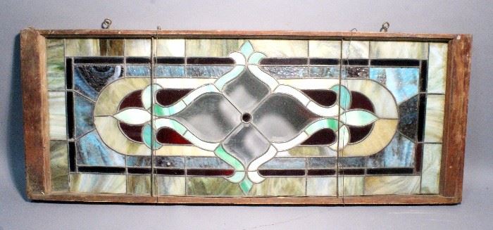 Leaded Stained Glass Decorative Window, Hooks for Hanging, 44.5""W x 17"H