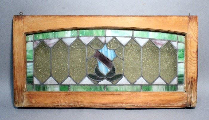 Leaded Stained Glass Decorative Textured Window, Hooks for Hanging, 32"W x 16"H