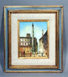 Rene Caron French Impressionist Original Oil on Canvas Parisian "Place de la Concorde" Street Scene, Framed, 16"W x 18"H