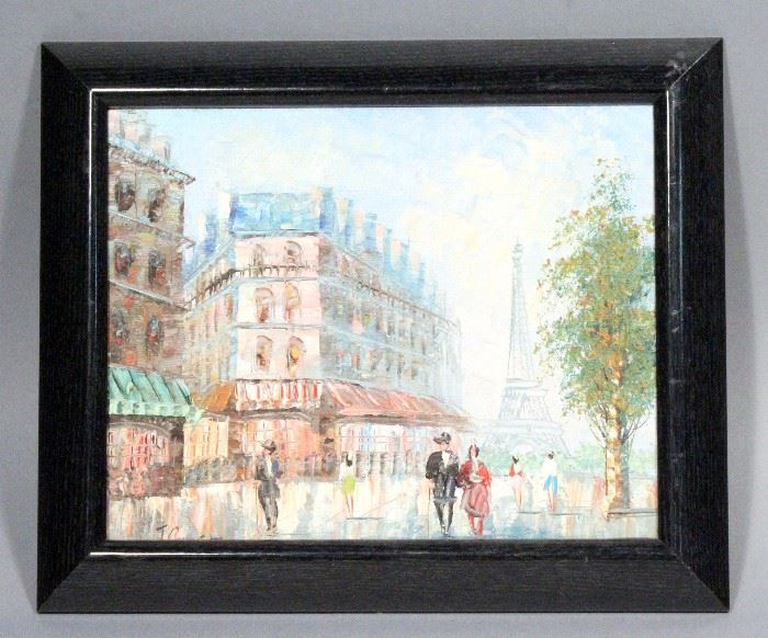 T Carson Original Oil on Canvas Parisian Street Scene, Framed, 12" x 10"