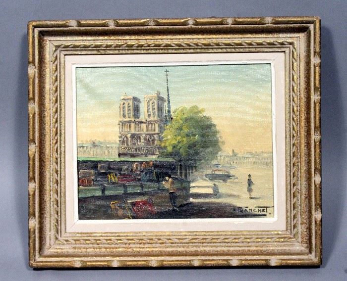 Andre Franchet Original Oil on Canvas "Paris- Notre Dame de Parris" No. 605, View of Paris Series, Framed, 13" x 11"