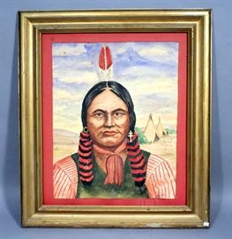 Frank Deardorff 1965 Original Watercolor Native American Painting, Matter and Framed, 28" x 32.5"