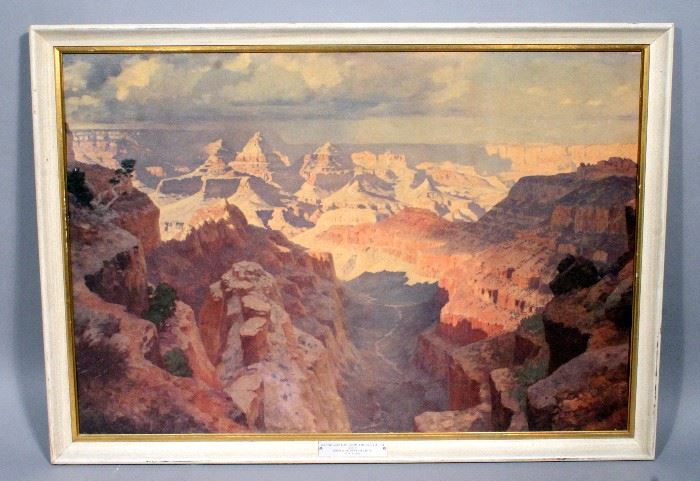 WR Leigh Grand Canyon from the South Rim Art Print, Made for the Santa Fe System Lines, Info Plaque, Framed, 31" x 22.5"