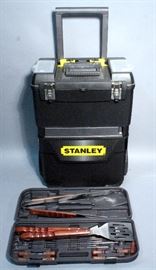 Stanley Rolling Workshop Tool Box, 18"W x 24"H x 10"D, and Stainless Steel Grill Set with Case