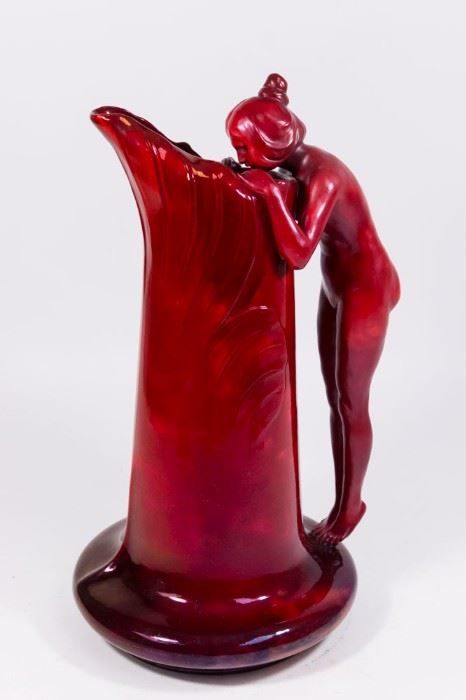Lot 2: Large Zsolnay Iridescent Red Figural Pitcher