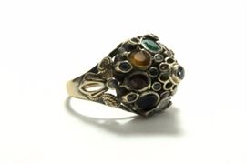 Lot 120: 14K Gold & Jewels Dome Ring