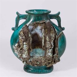 Lot 252: Italian Green Glazed Figural Lamp Vase