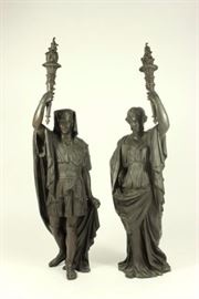 Lot 341: Pair 19th Century French Bronze Revival Figures