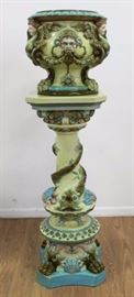 Lot 360: Magnificent Majolica Jardiniere & Pedestal