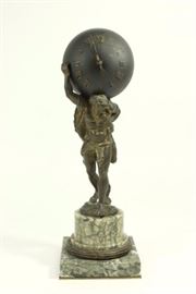 Lot 392: 19th Century Bronze & Marble Atlas with Globe Clock