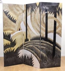 Lot 404: Eggshell & Gilt Black Lacquer 3-Panel Screen