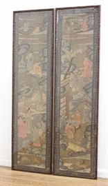 Lot 500: Pair Framed Chinese Embroidered Panels on Silk