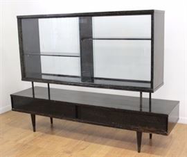 Lot 1080: Mid-Century Modern Black Double Glass Room Divider