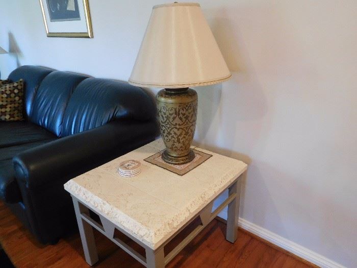 faux  stone  top  table  and  lamp