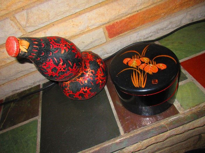 Asian Lacquer Box and Hand Carved Bottle