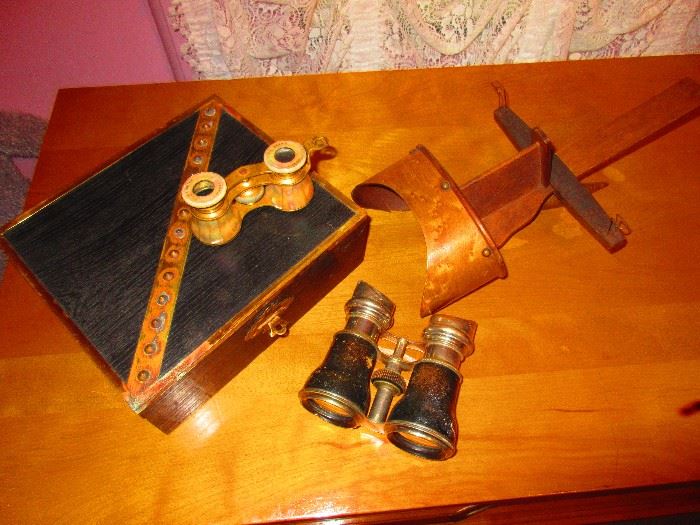 Antique Opera Glasses, Cigar Box, Binoculars, & Stereoscope