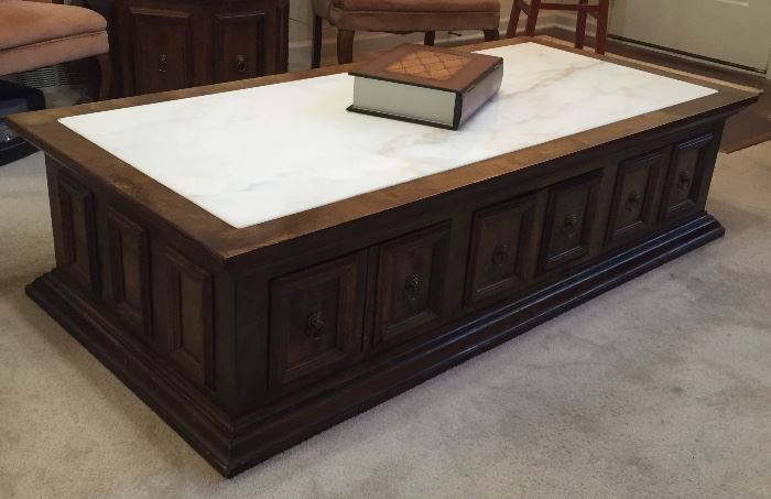 Portugese Marble Top Table (Custom Made) with Storage Doors