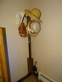 Hall tree with vintage hats