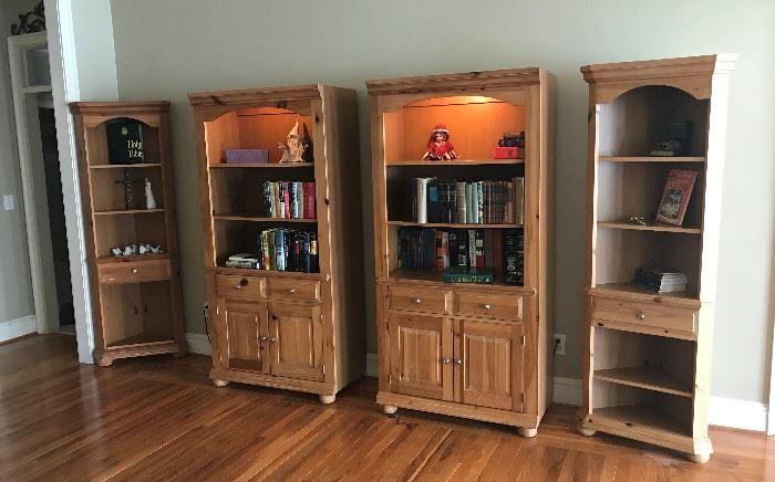 Pine Cabinets with lights and two corner cabinets. 