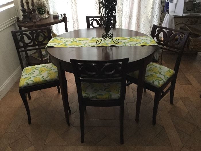 Antique Dining Set with Four Chairs covered in beautiful lemon material.