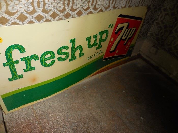 Vintage Fresh Up Embossed Advertising  7 Up Metal Sign
