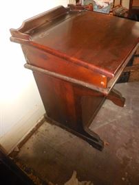 Antique Mahogany Writing Desk.Top Lifts.Side Storage