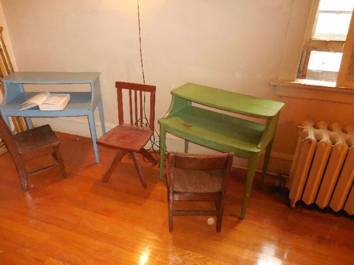 Vintage Child Desk, Chairs