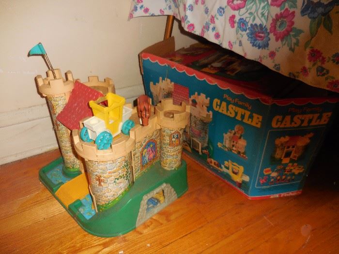 Vintage Fisher Price Castle, with Parts of a box. Not sure if all pieces are there.