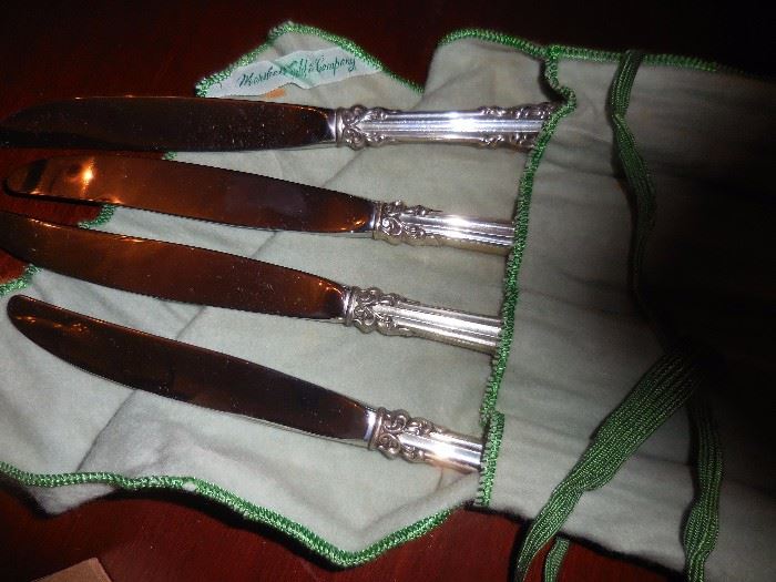 Vintage Ornate Dinner Knives, Marshall Fields Silver Plate
