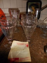There is 5 Ribbed Soda Glasses..this note says they are from the Loyola Ice Cream Shoppe on 19th St and Maryland..