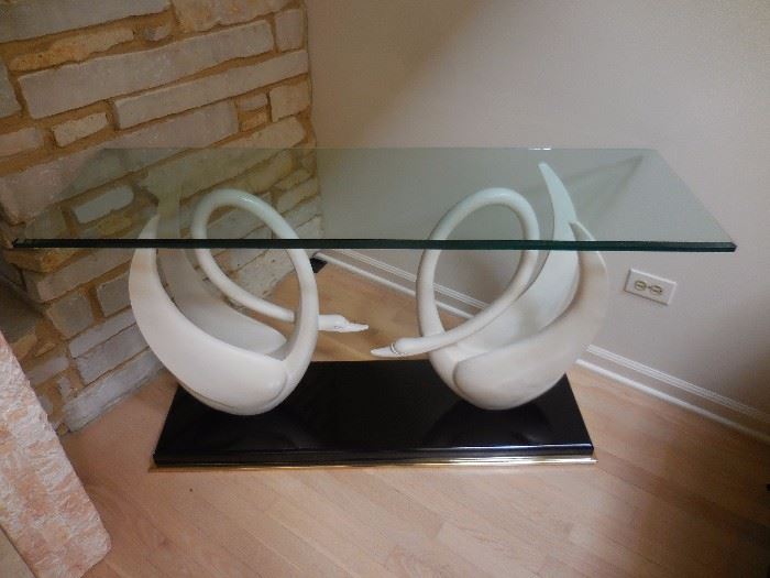 Walter E Smith Hand Carved Swan(s),3/4 Inch thick Glass Top, Entry Way Table