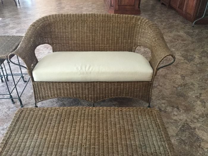 Rattan love seat and coffee table 