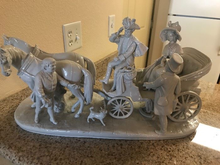Large Capodimonte Porcelain Horse and Carriage 