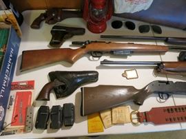 Revolvers from the bottom going up. 1. 1st Generation Single Action Colt.  Barrel has been changed. 2. Deutsche Werk 32 Auto in Tibeletti Holster! A German Gun, probably brought to America by Mr. Kreheimer's  grandfather. 3. Sentinel Deluxe