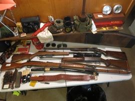 Ammo Holster, WWII Samari Sword, WWII Japanese Arisaka With Bayonet, Remington Woodmaster 740 30-06 With Scope, 410 Bolt Action, 410 Single Shot Breakover